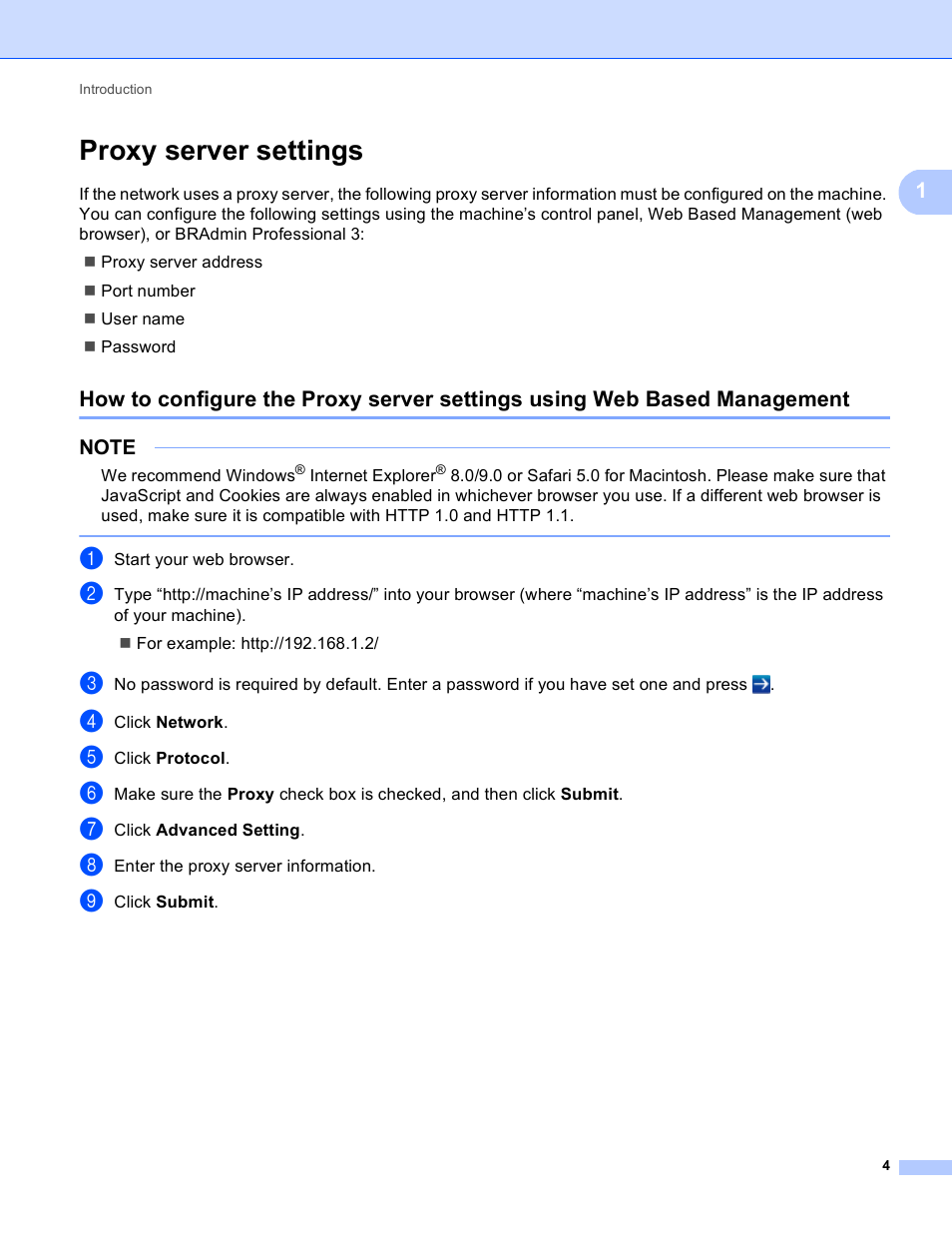 Proxy server settings | Brother MFC-9330CDW User Manual | Page 7 / 25