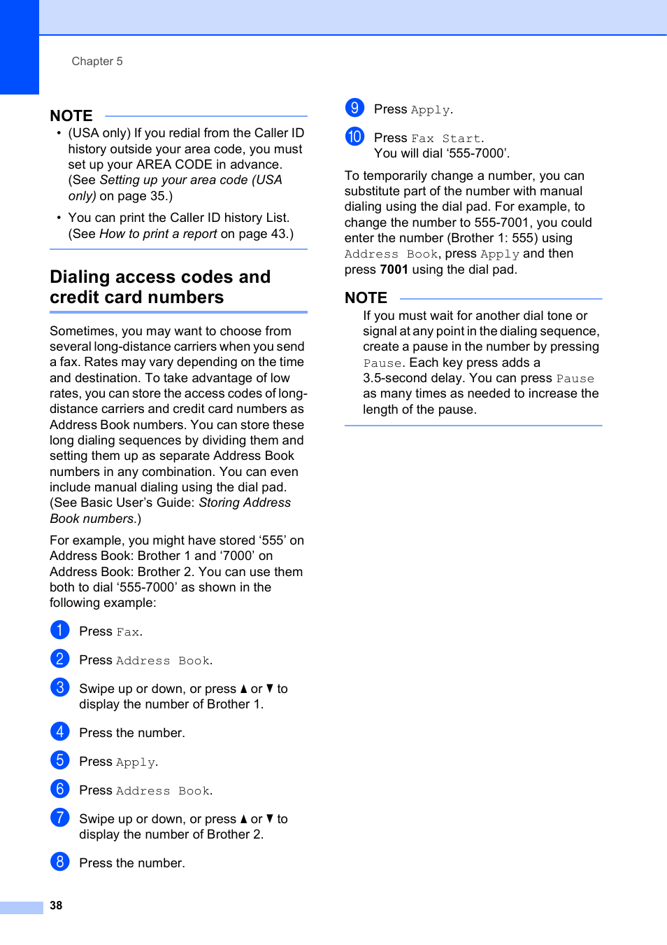 Dialing access codes and credit card numbers | Brother MFC-J4510DW User Manual | Page 44 / 99