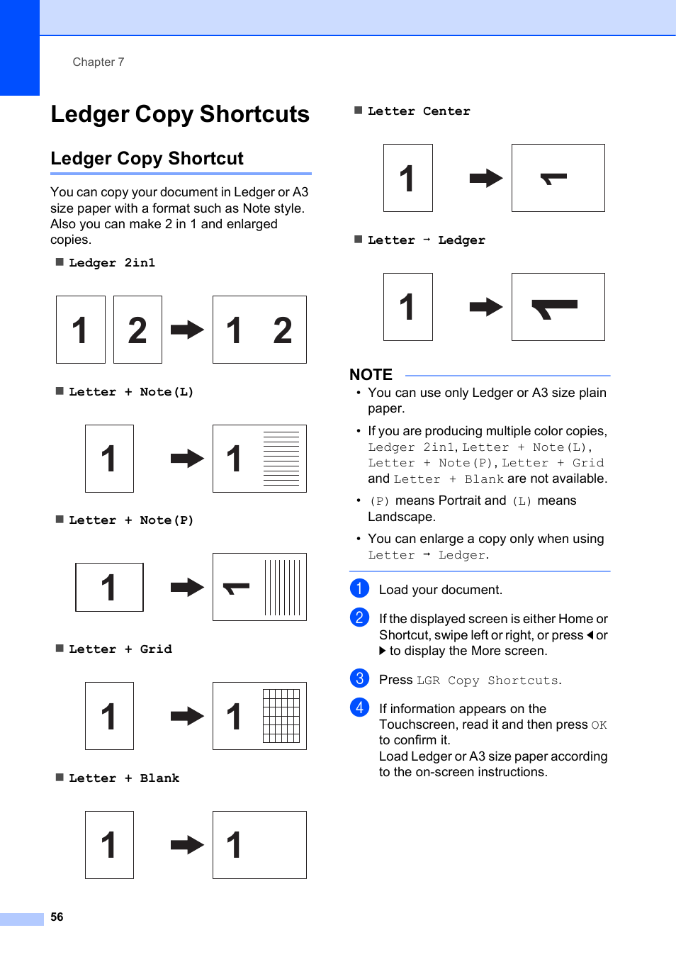 Ledger copy shortcuts, Ledger copy shortcut | Brother MFC-J4510DW User Manual | Page 62 / 99