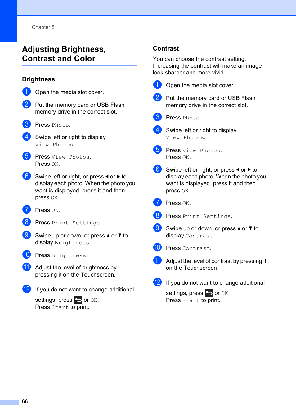 Adjusting brightness, contrast and color, Brightness, Contrast | Brother MFC-J4510DW User Manual | Page 72 / 99