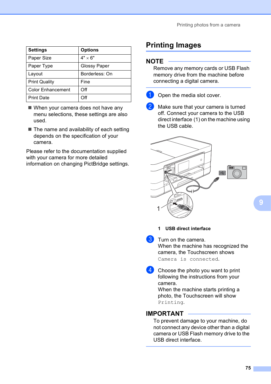Printing images, Important | Brother MFC-J4510DW User Manual | Page 81 / 99