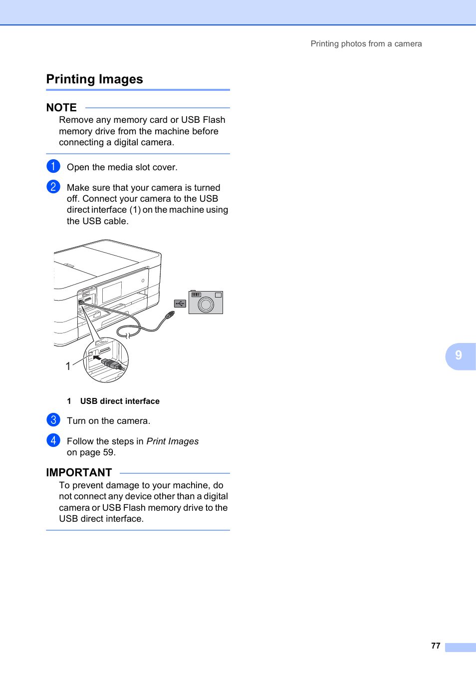Printing images, 9printing images, Important | Brother MFC-J4510DW User Manual | Page 83 / 99