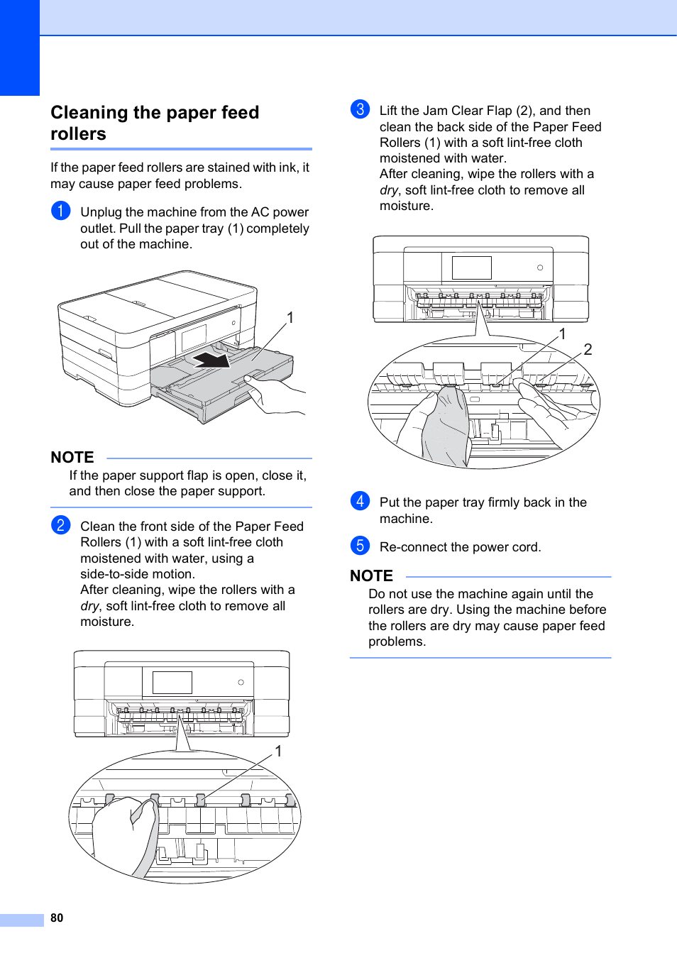 Cleaning the paper feed rollers | Brother MFC-J4510DW User Manual | Page 86 / 99