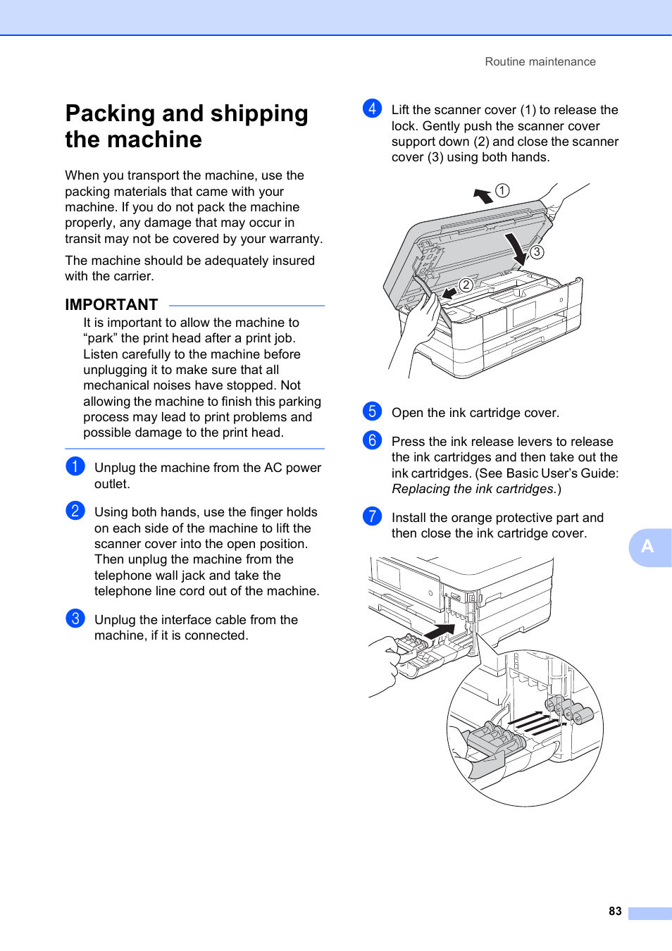 Packing and shipping the machine | Brother MFC-J4510DW User Manual | Page 89 / 99