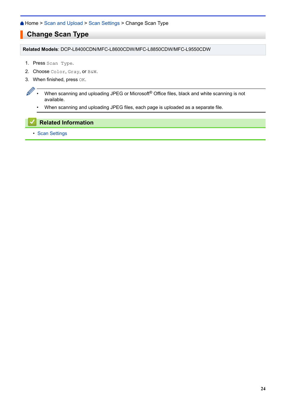 Change scan type | Brother MFC-L8850CDW User Manual | Page 29 / 61