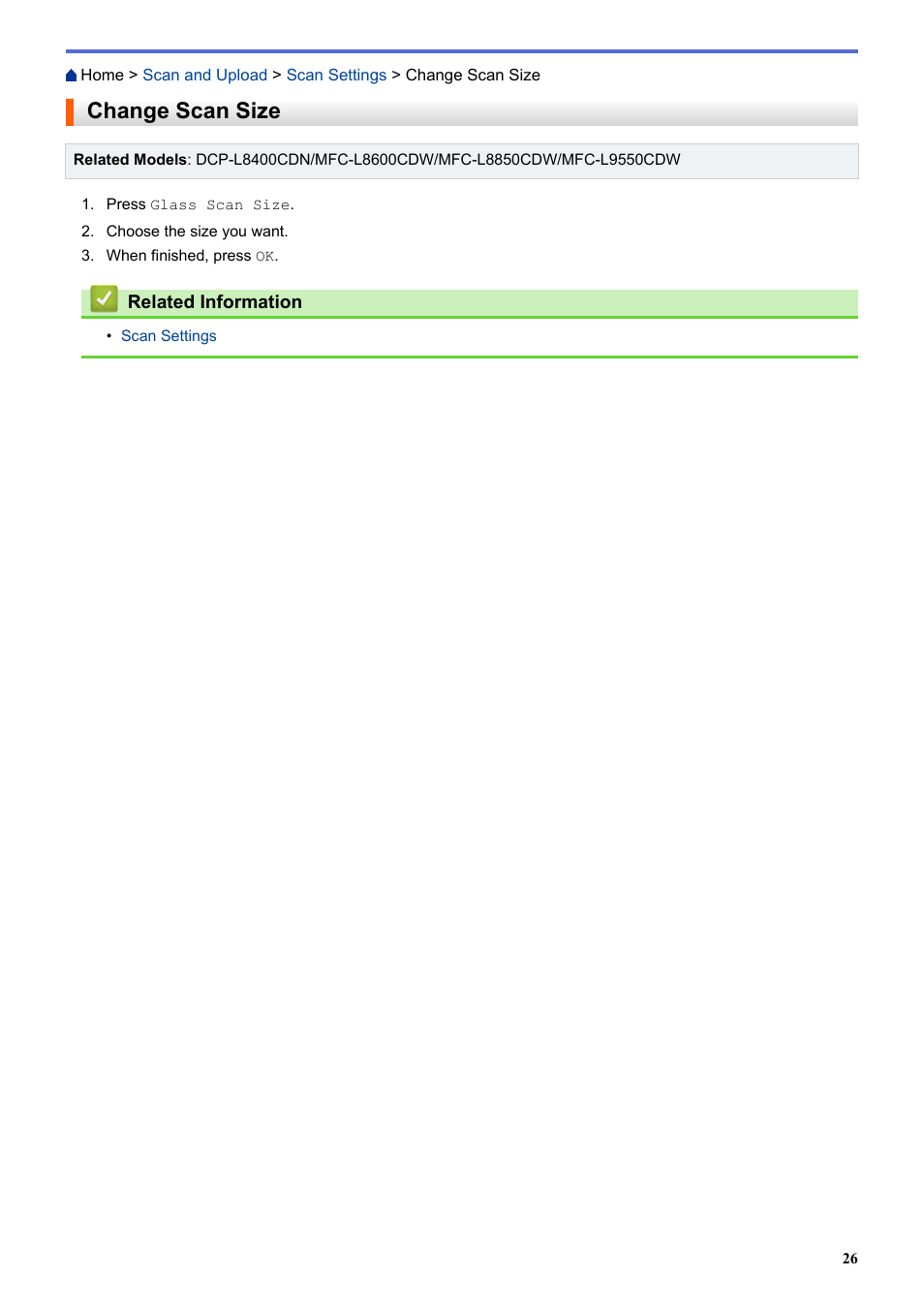 Change scan size | Brother MFC-L8850CDW User Manual | Page 31 / 61