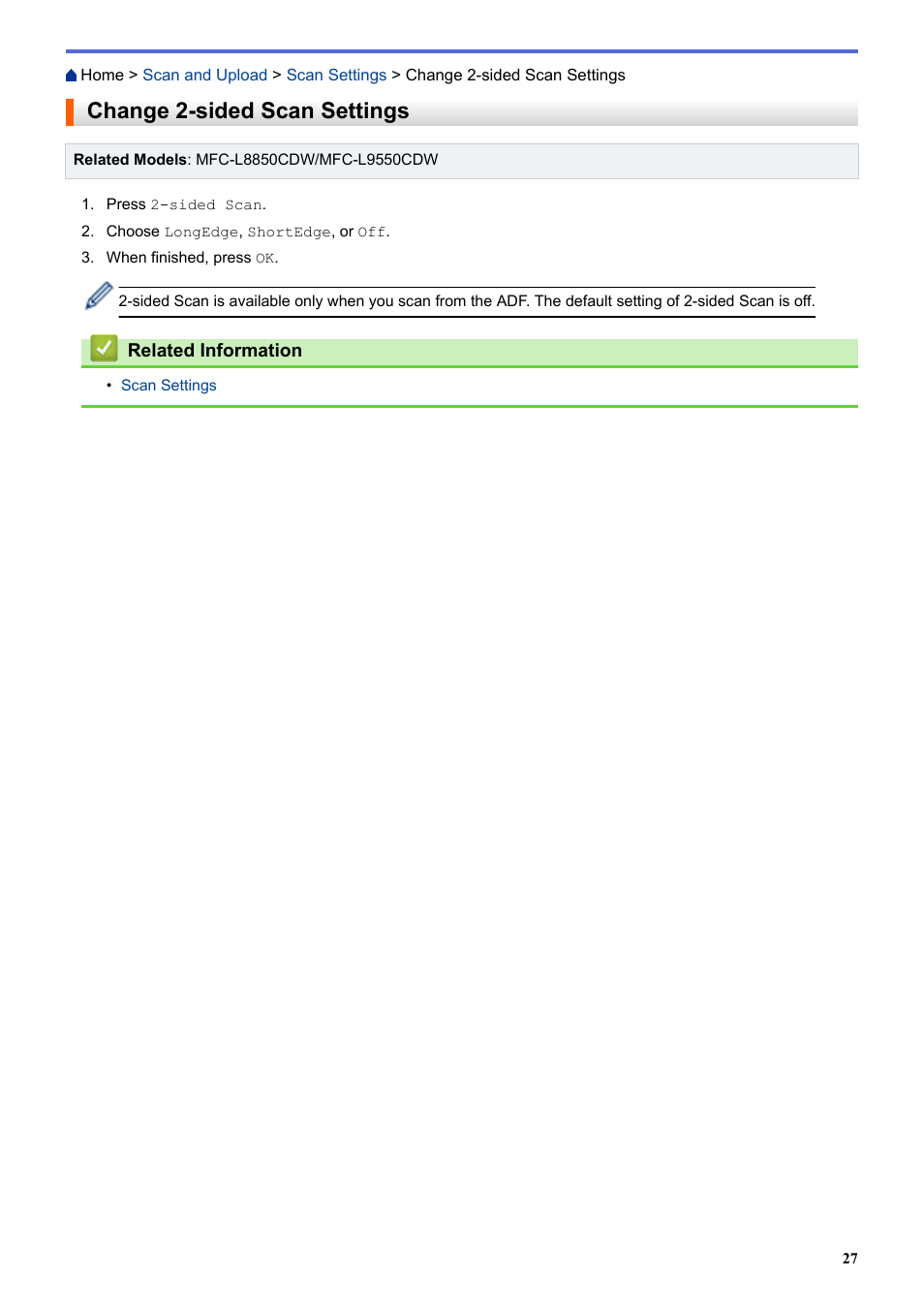 Change 2-sided scan settings | Brother MFC-L8850CDW User Manual | Page 32 / 61