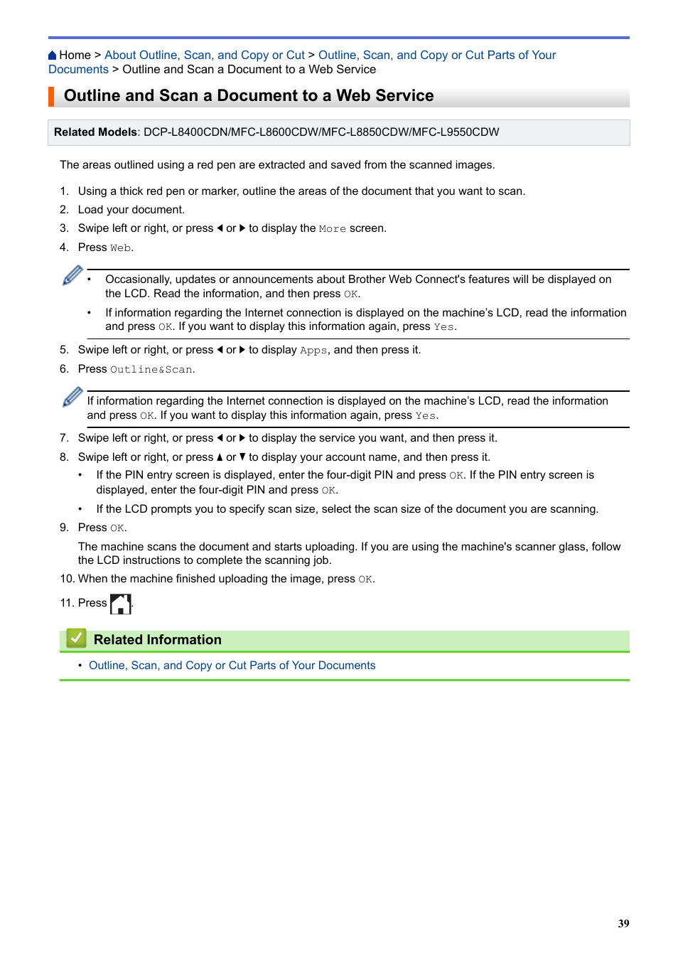 Outline and scan a document to a web service | Brother MFC-L8850CDW User Manual | Page 44 / 61