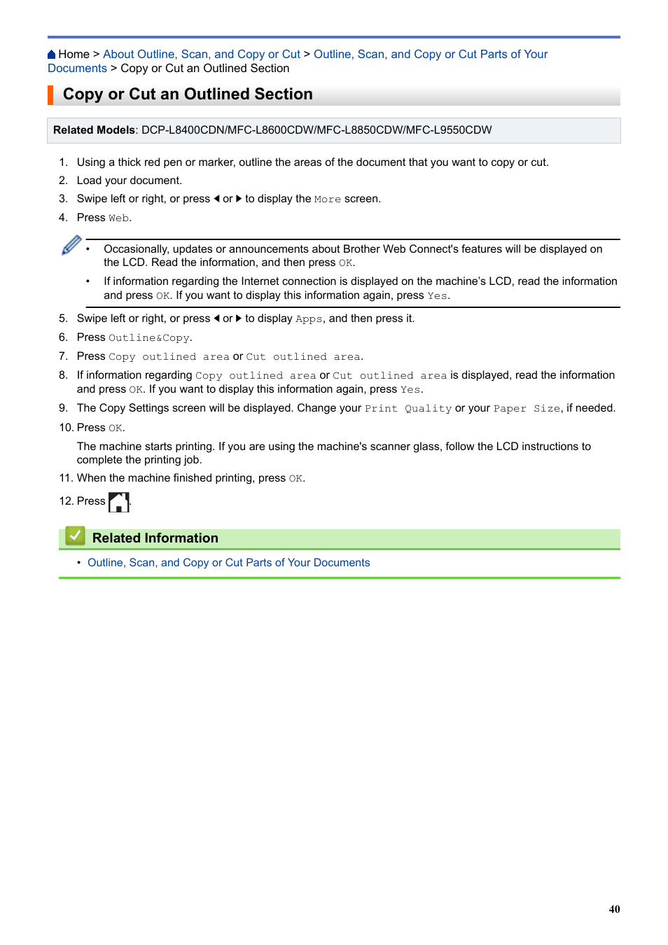 Copy or cut an outlined section | Brother MFC-L8850CDW User Manual | Page 45 / 61
