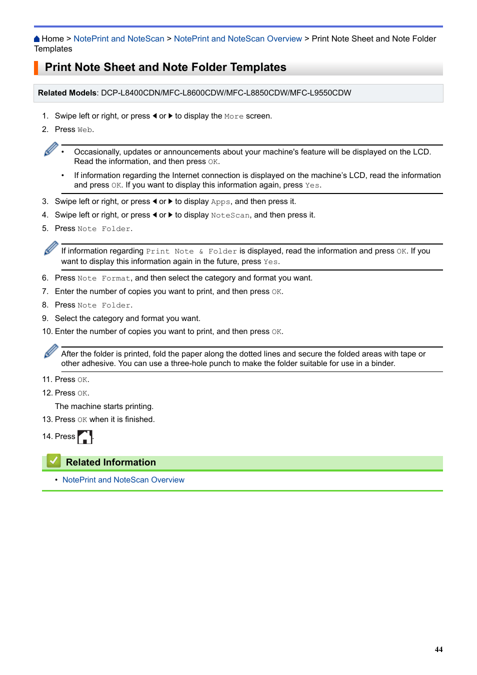 Print note sheet and note folder templates | Brother MFC-L8850CDW User Manual | Page 49 / 61