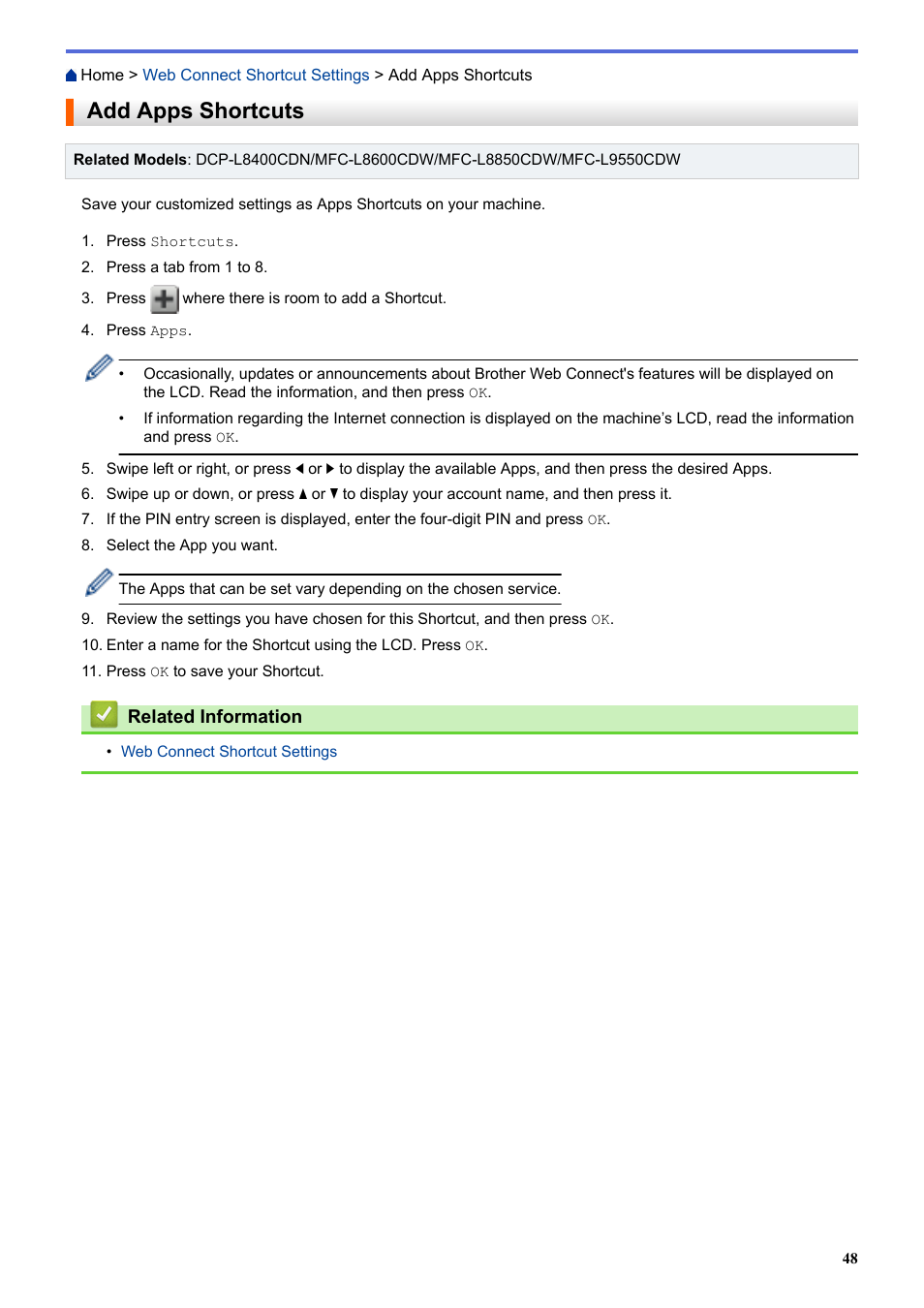 Add apps shortcuts | Brother MFC-L8850CDW User Manual | Page 53 / 61