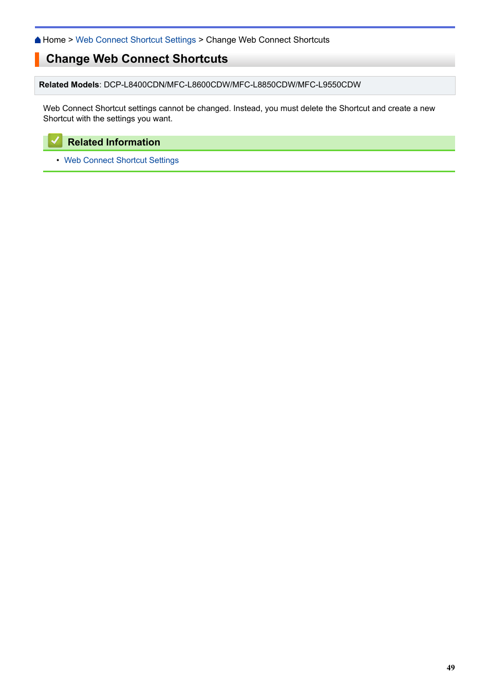 Change web connect shortcuts | Brother MFC-L8850CDW User Manual | Page 54 / 61