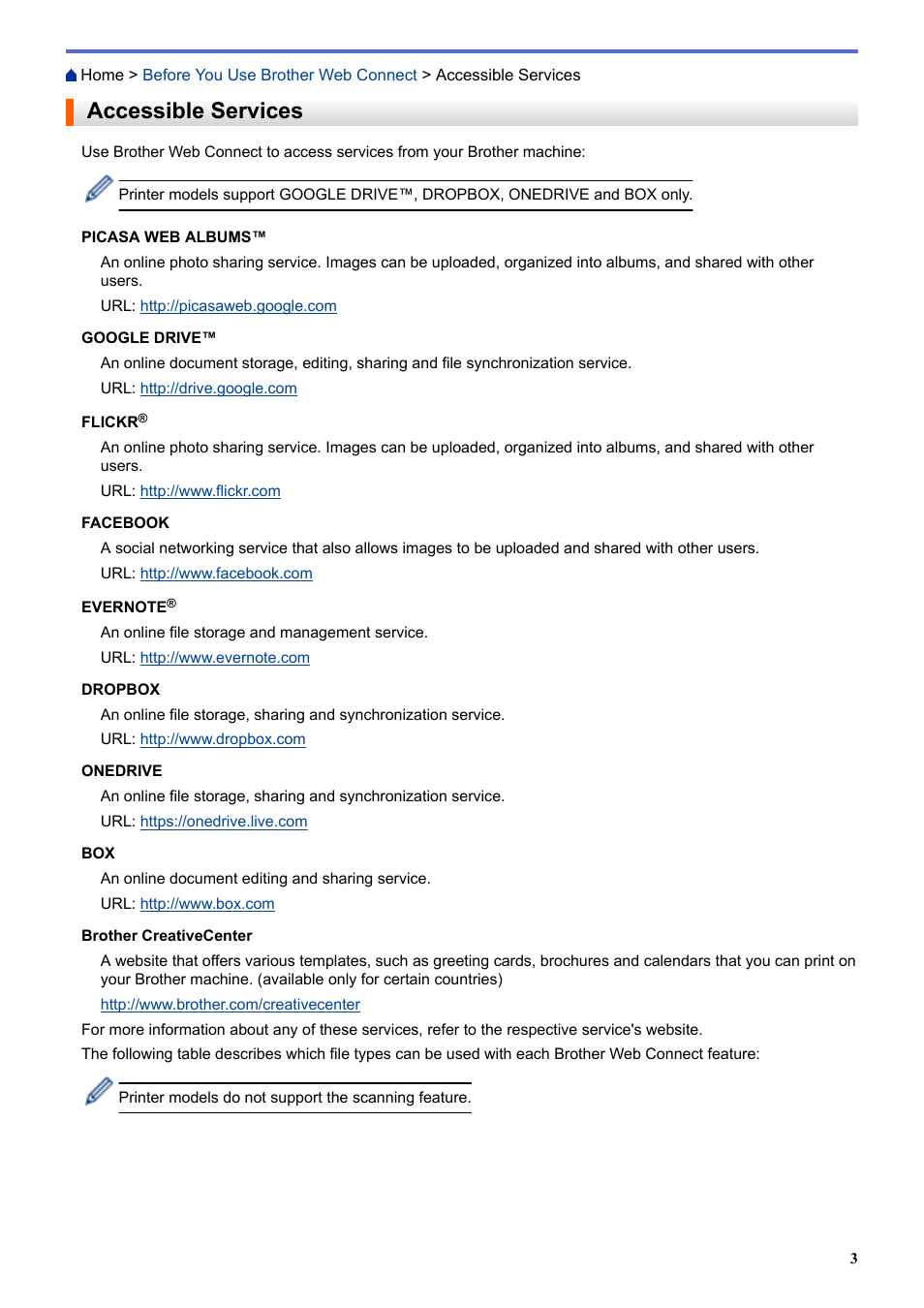 Accessible services | Brother MFC-L8850CDW User Manual | Page 8 / 61