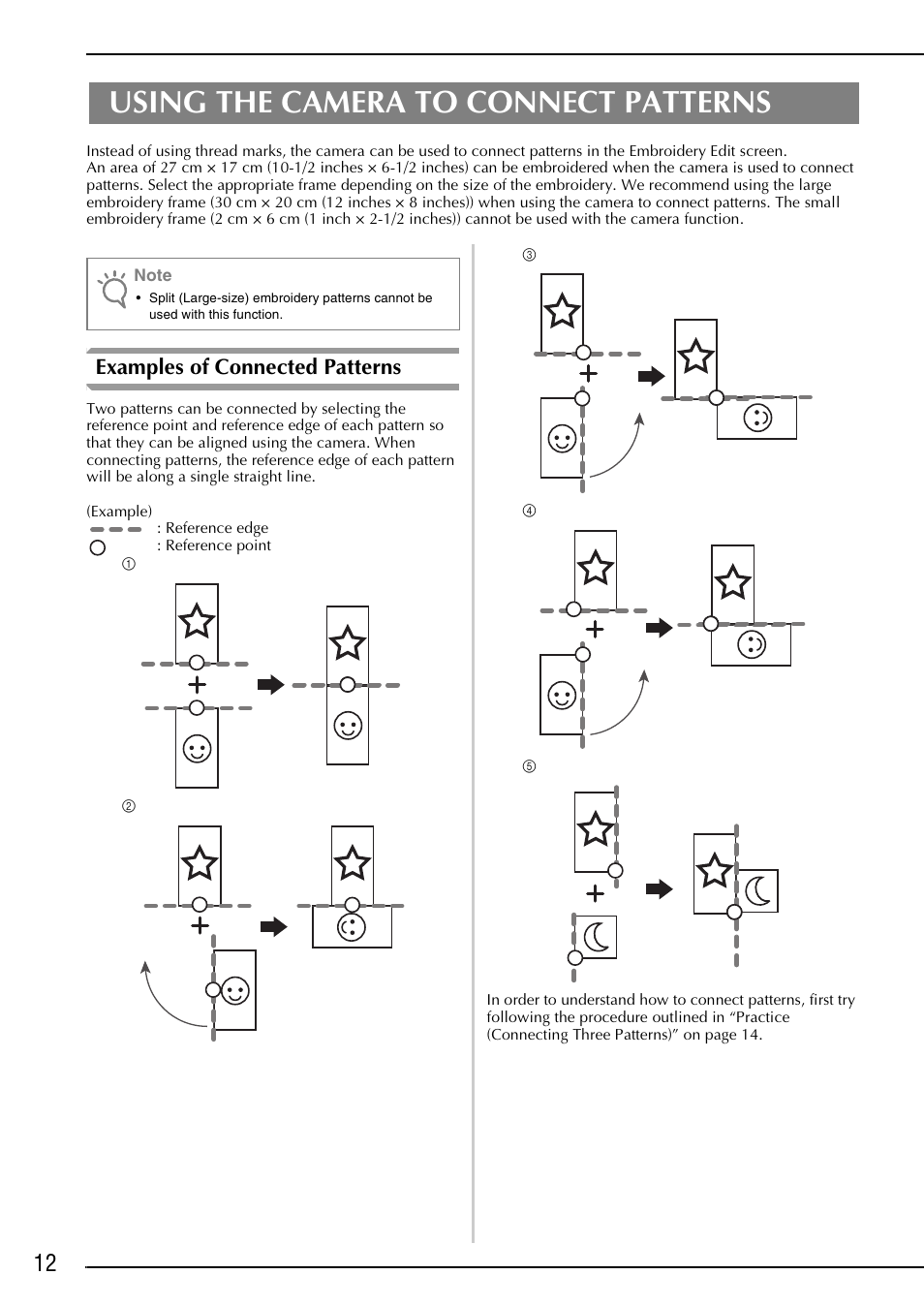 Using the camera to connect patterns, Examples of connected patterns | Brother Innov-is 6000D User Manual | Page 13 / 37