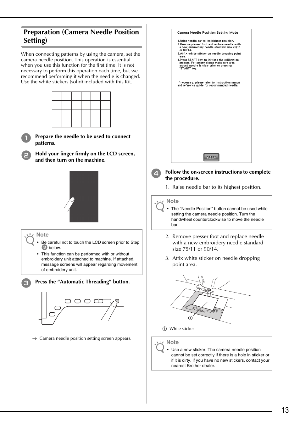 Preparation (camera needle position setting) | Brother Innov-is 6000D User Manual | Page 14 / 37