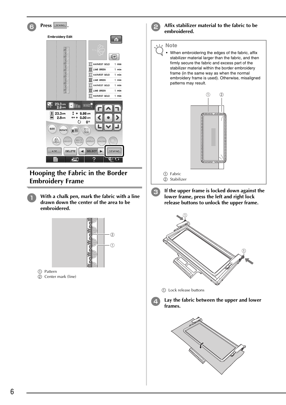 Hooping the fabric in the border embroidery frame | Brother Innov-is 6000D User Manual | Page 7 / 37