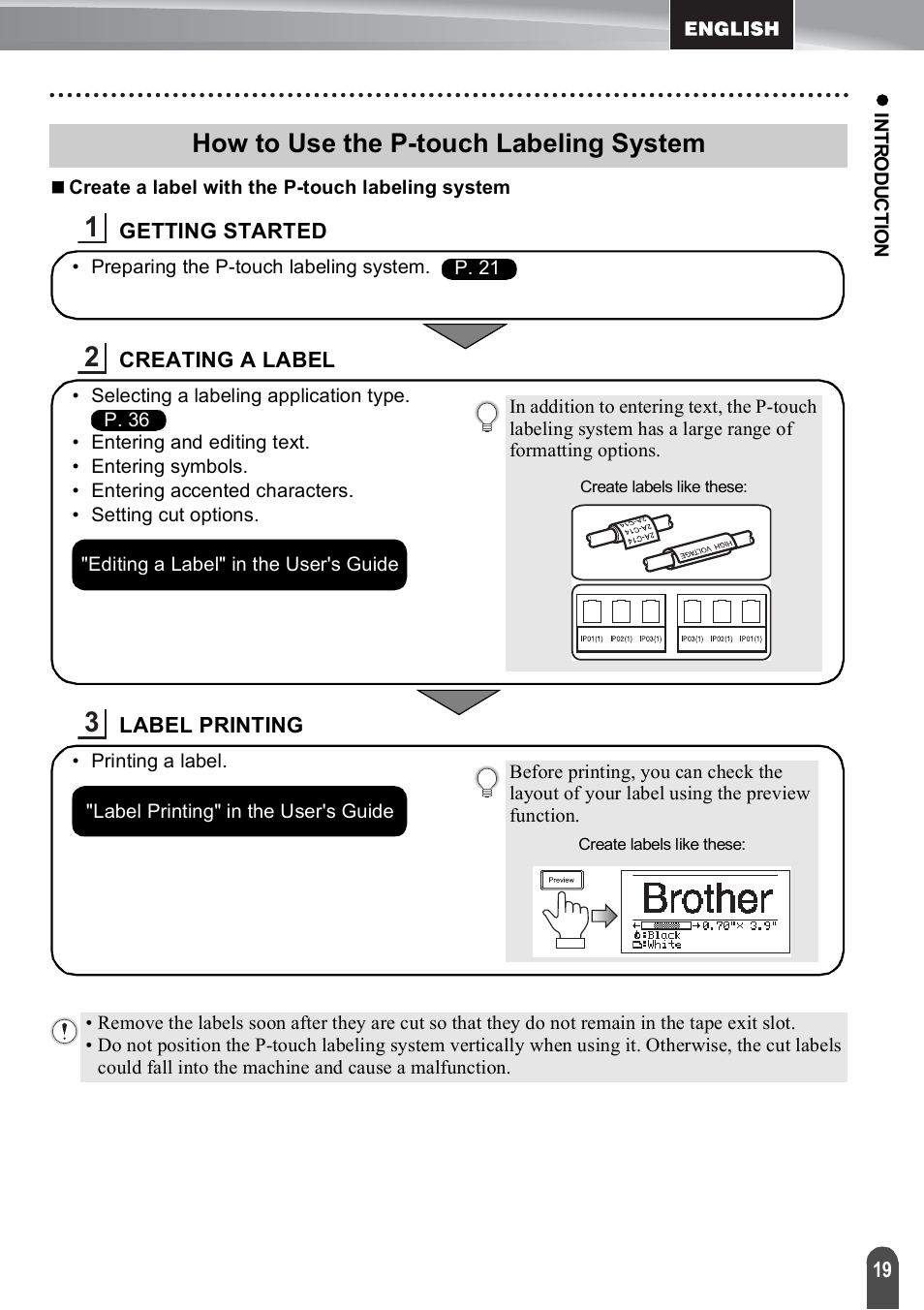 How to use the p-touch labeling system | Brother PT-E550W User Manual | Page 19 / 50