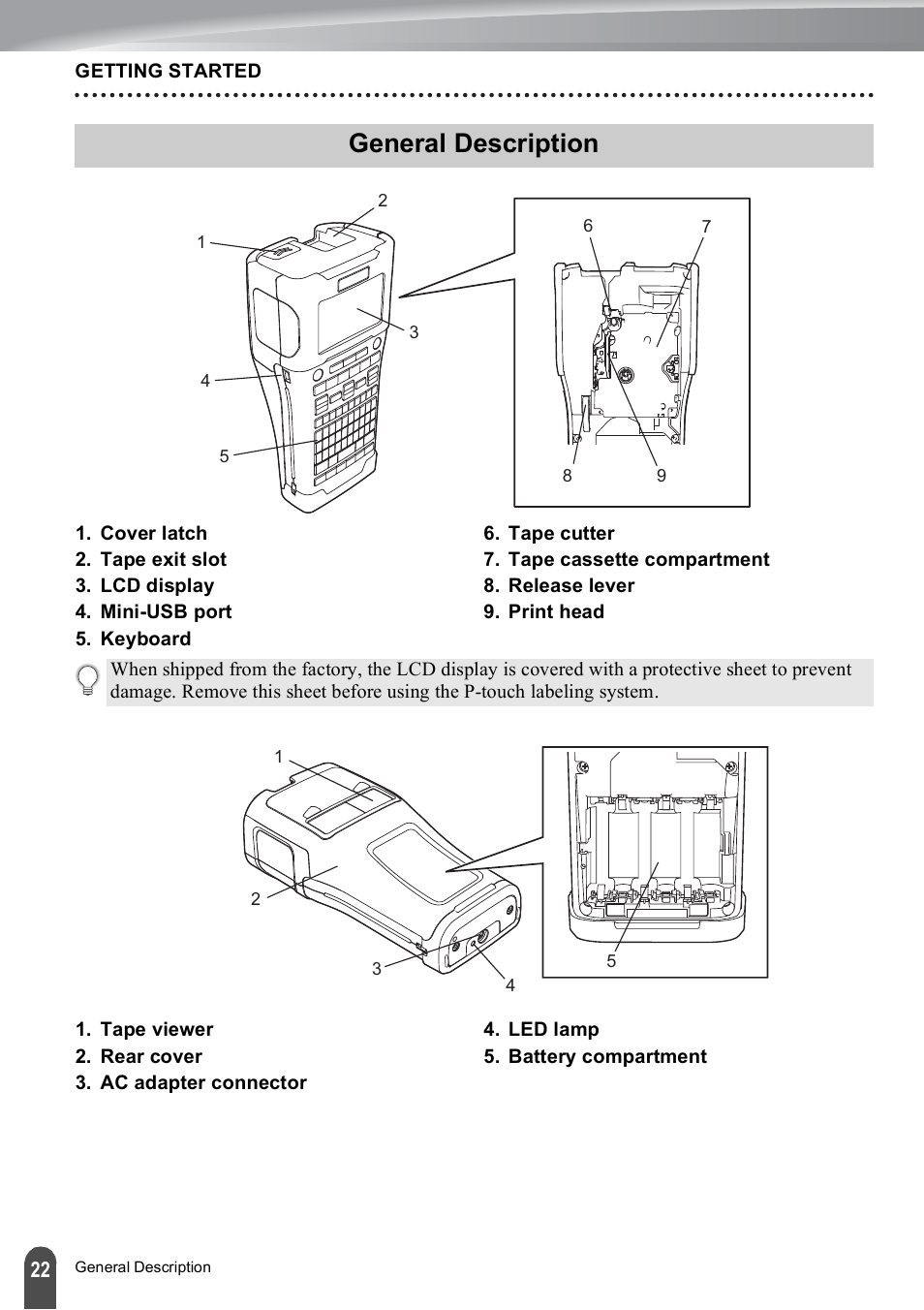 General description | Brother PT-E550W User Manual | Page 22 / 50