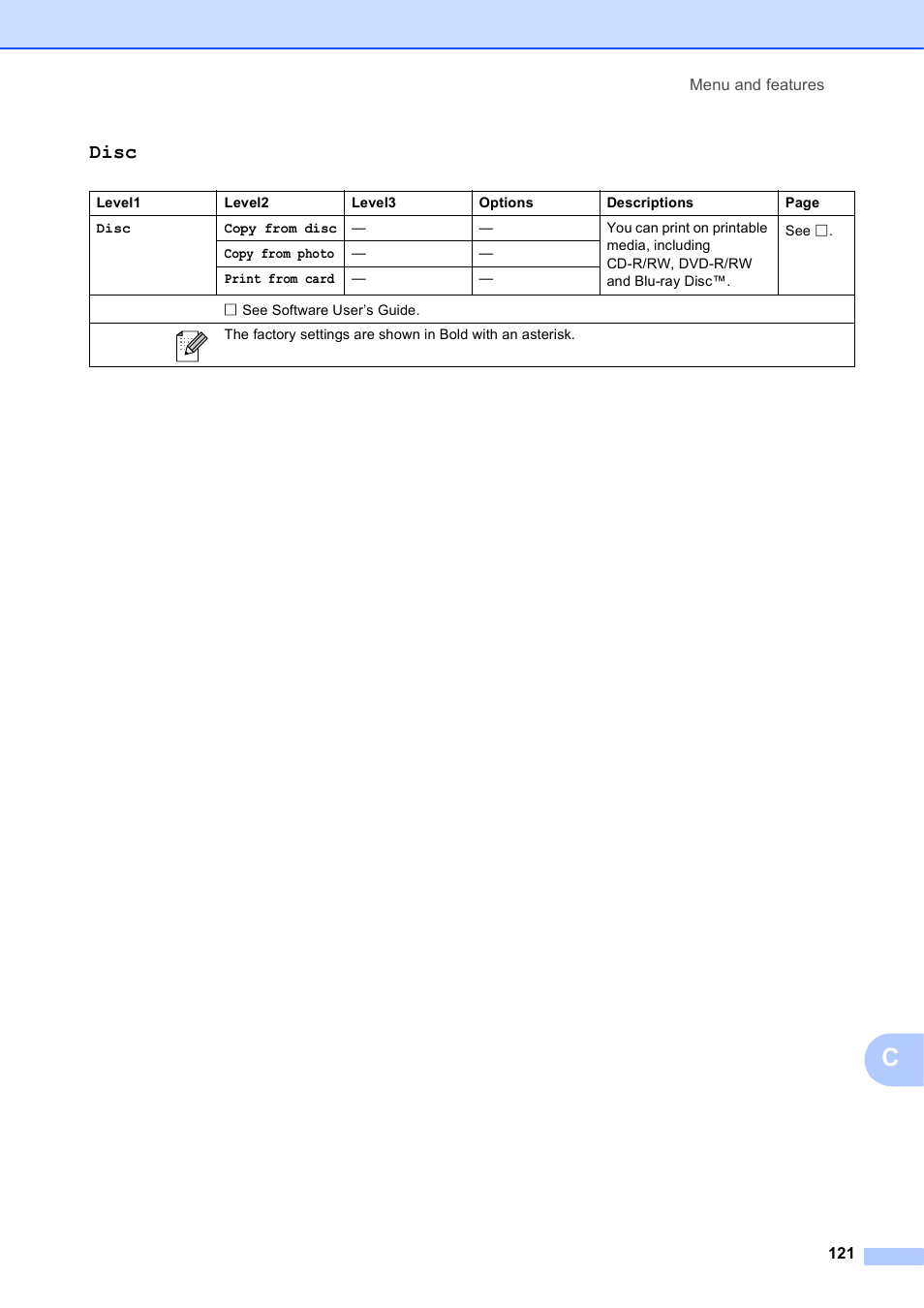 Disc | Brother MFC-J835DW User Manual | Page 135 / 154