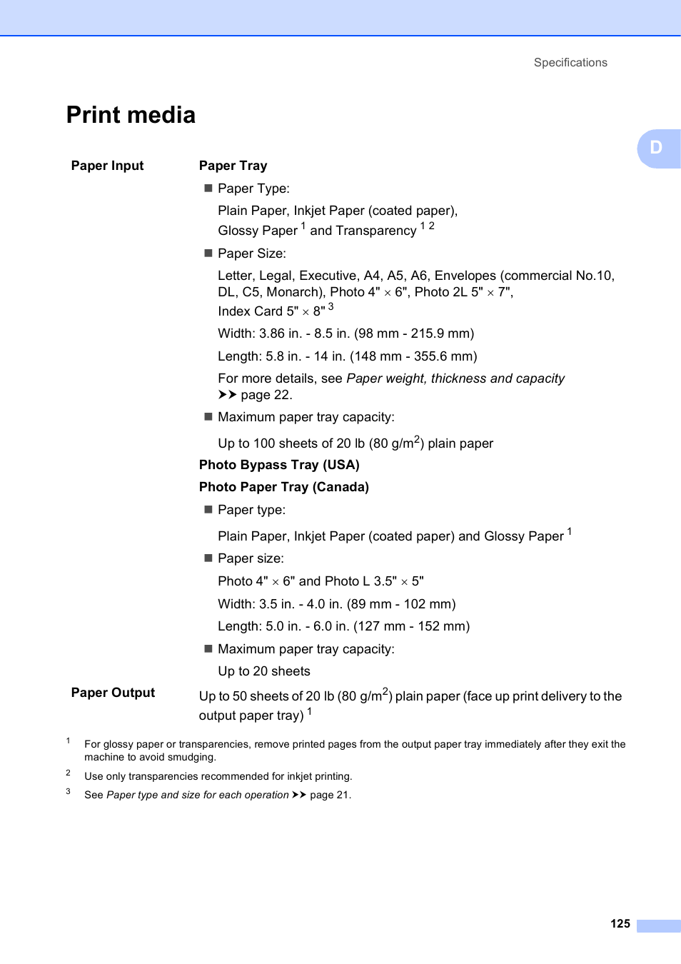 Print media | Brother MFC-J835DW User Manual | Page 139 / 154