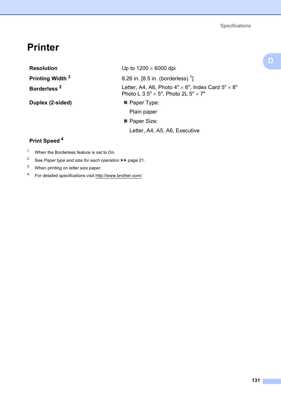 Printer | Brother MFC-J835DW User Manual | Page 145 / 154