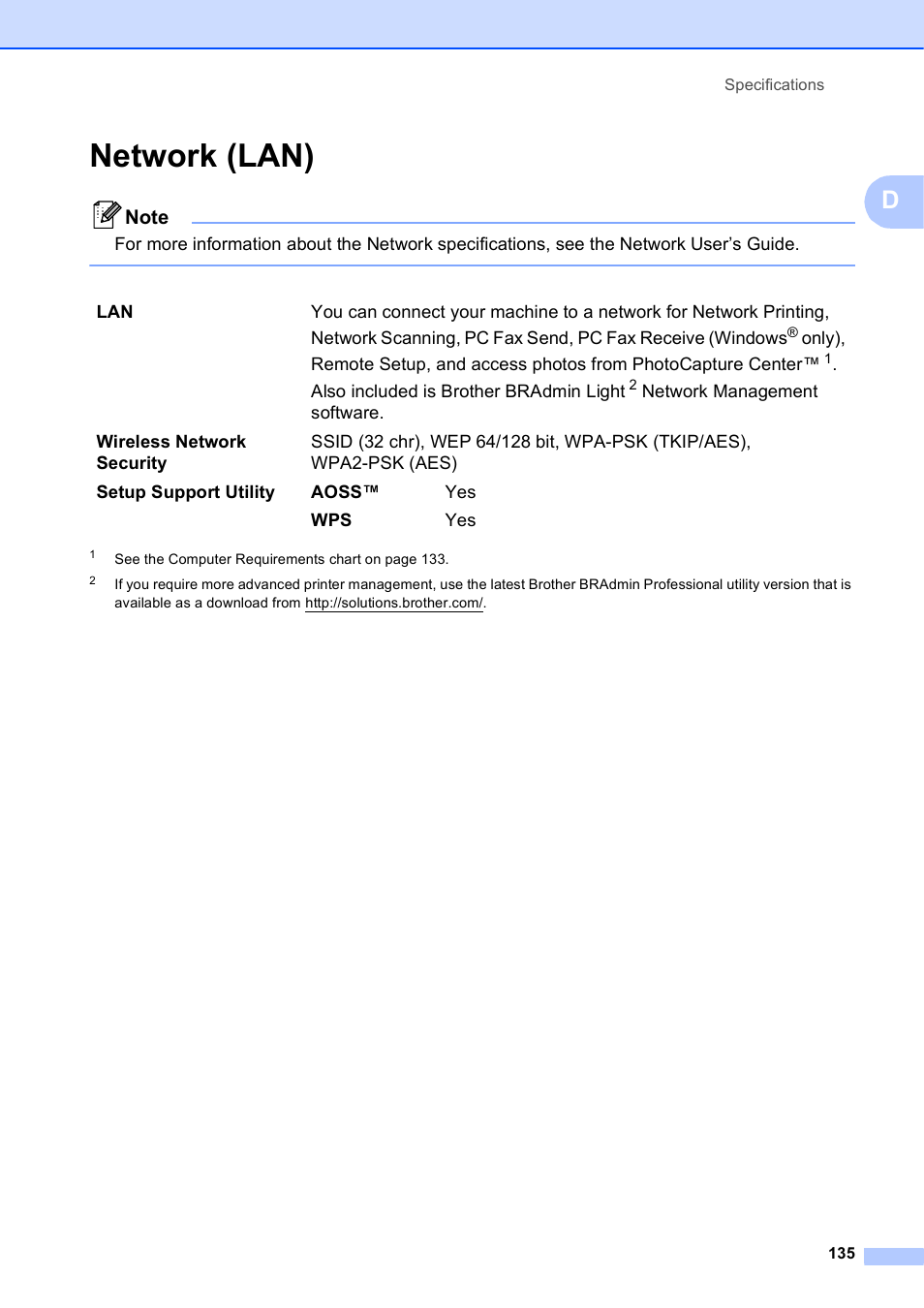 Network (lan) | Brother MFC-J835DW User Manual | Page 149 / 154