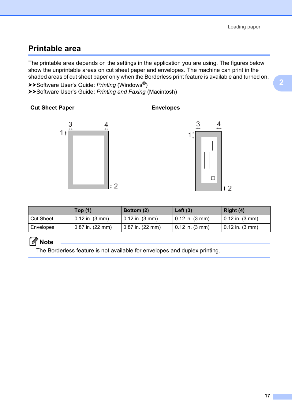 Printable area, 2printable area | Brother MFC-J835DW User Manual | Page 31 / 154