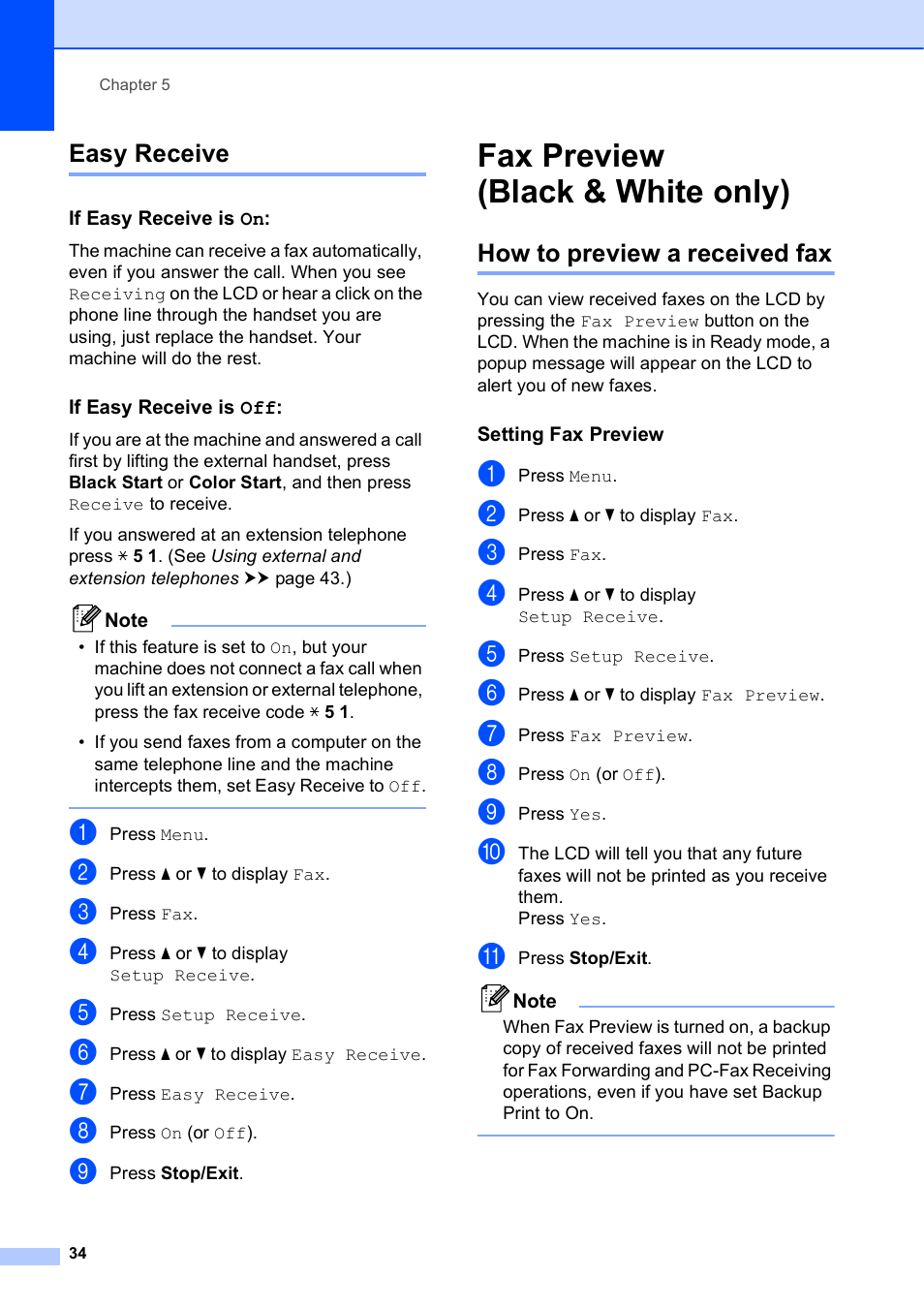 Easy receive, If easy receive is on, If easy receive is off | Fax preview (black & white only), How to preview a received fax, Setting fax preview, Easy receive uu | Brother MFC-J835DW User Manual | Page 48 / 154