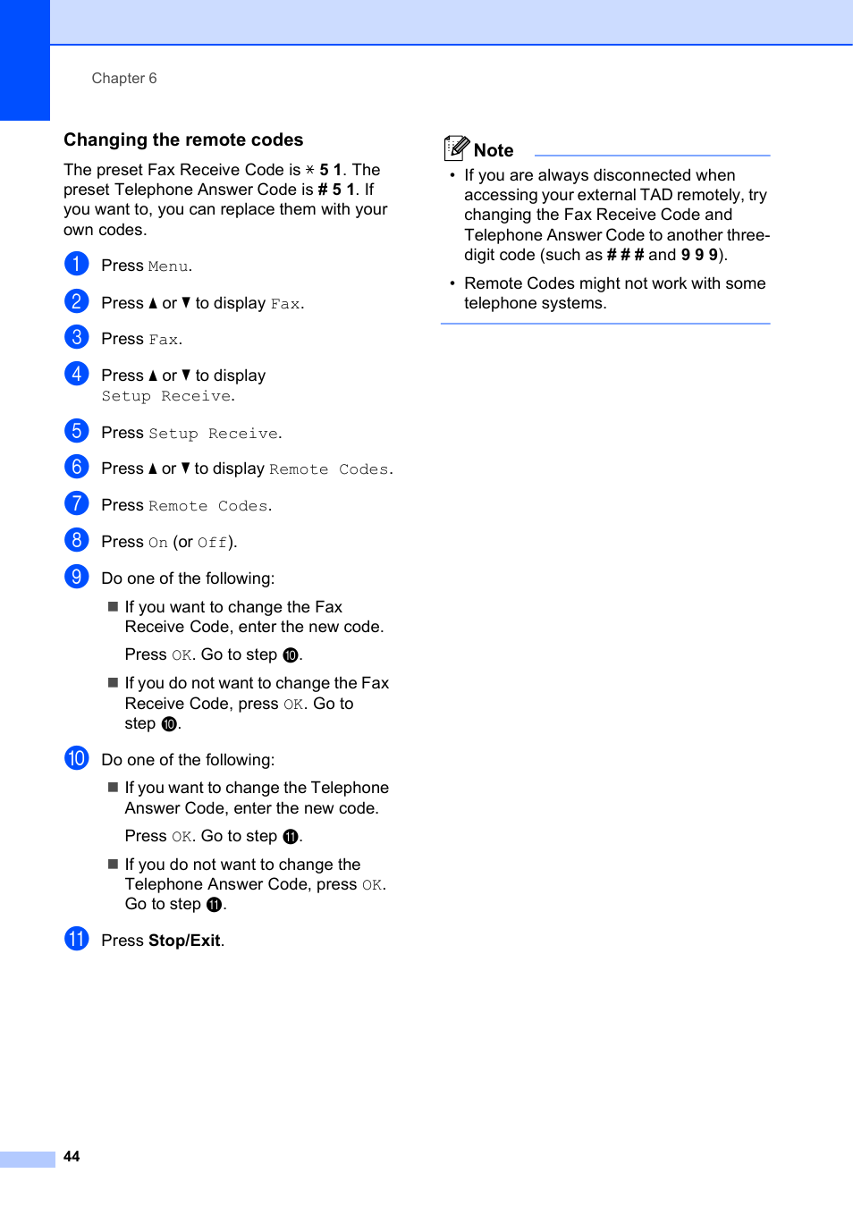 Changing the remote codes | Brother MFC-J835DW User Manual | Page 58 / 154
