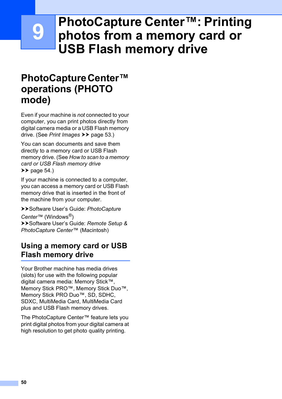 Photocapture center™ operations (photo mode), Using a memory card or usb flash memory drive | Brother MFC-J835DW User Manual | Page 64 / 154
