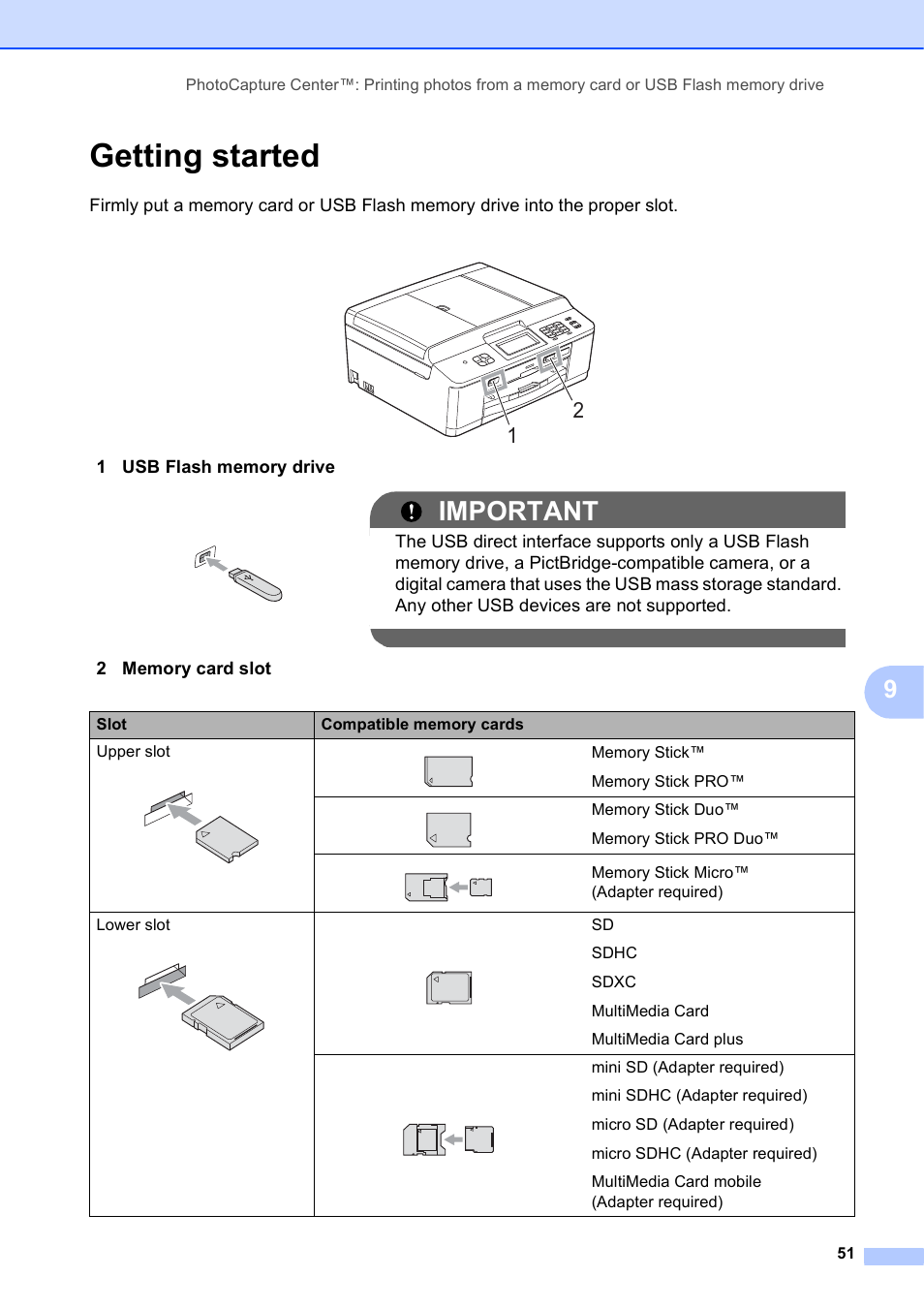 Getting started, Important | Brother MFC-J835DW User Manual | Page 65 / 154