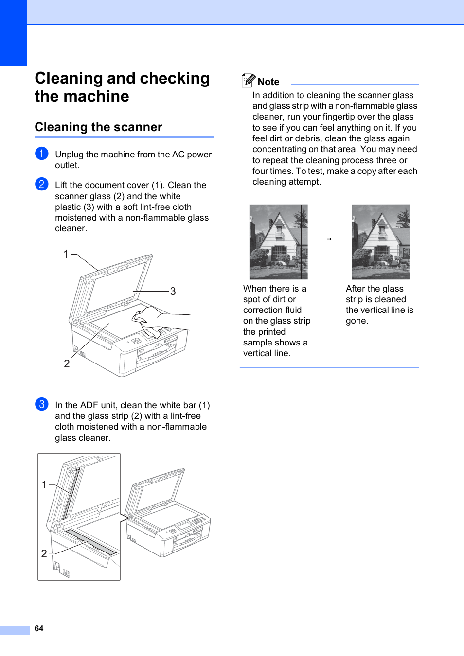 Cleaning and checking the machine, Cleaning the scanner | Brother MFC-J835DW User Manual | Page 78 / 154