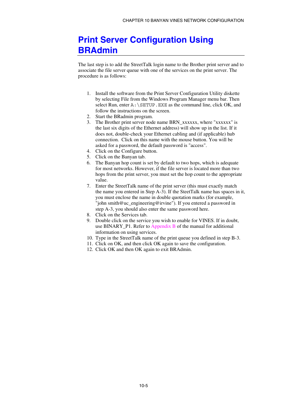 Print server configuration using bradmin | Brother HL-1870N User Manual | Page 108 / 149