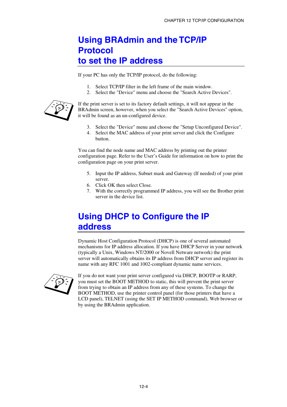 Using dhcp to configure the ip address | Brother HL-1870N User Manual | Page 115 / 149