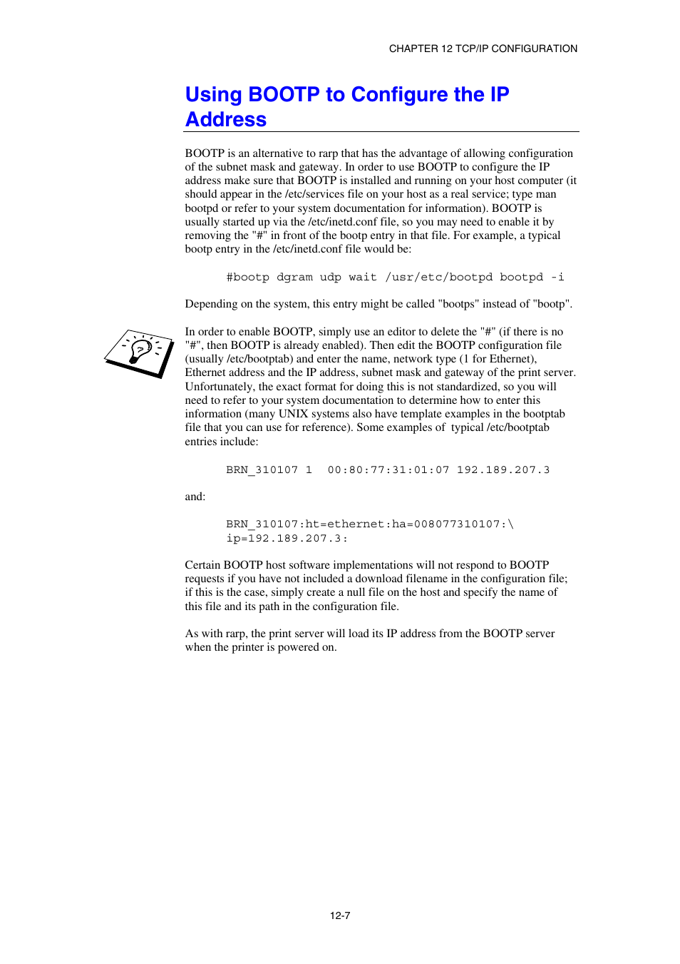 Using bootp to configure the ip address | Brother HL-1870N User Manual | Page 118 / 149