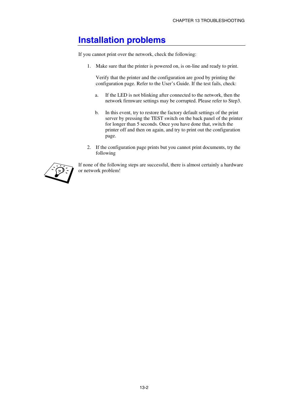 Installation problems | Brother HL-1870N User Manual | Page 124 / 149