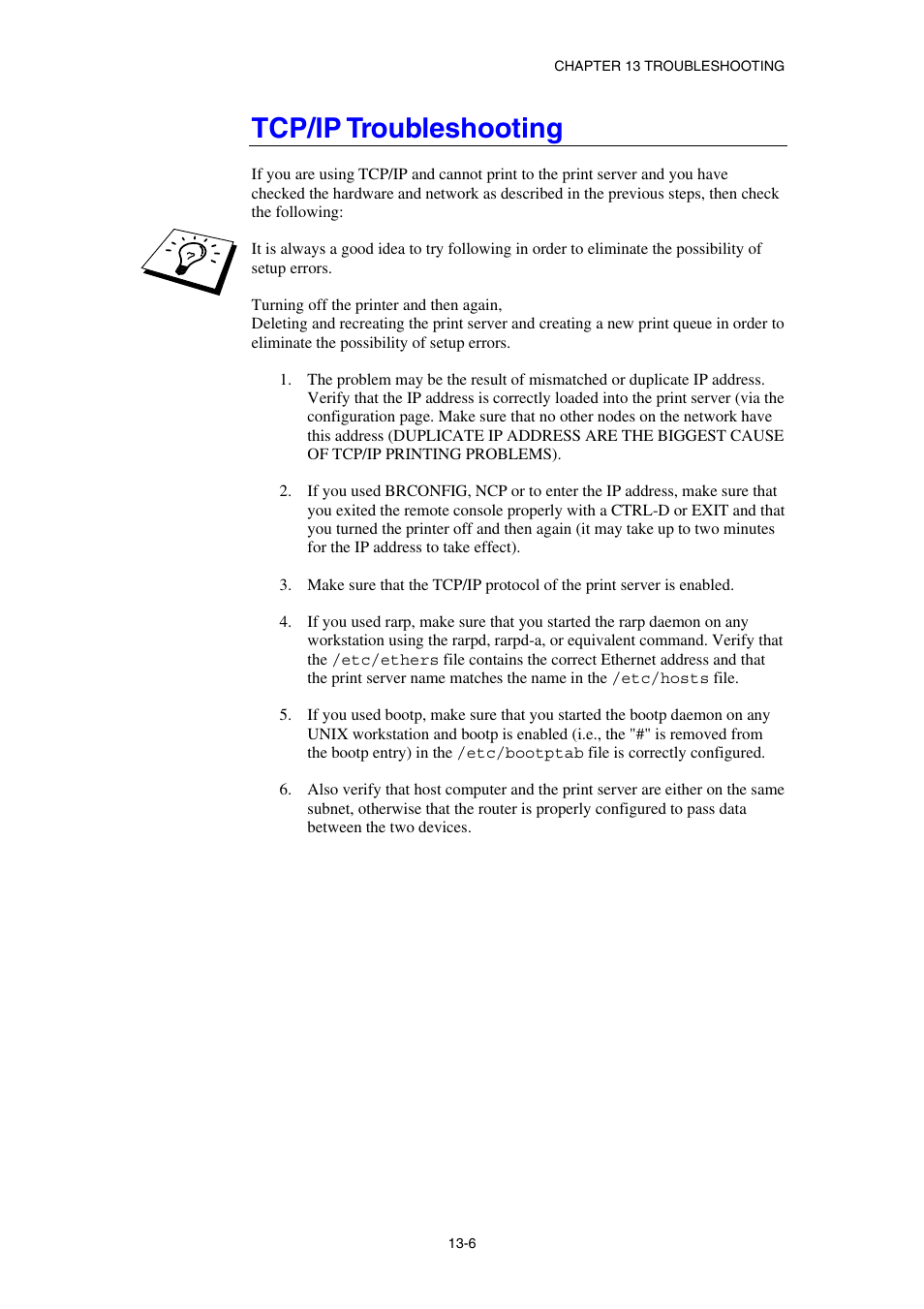 Tcp/ip troubleshooting | Brother HL-1870N User Manual | Page 128 / 149