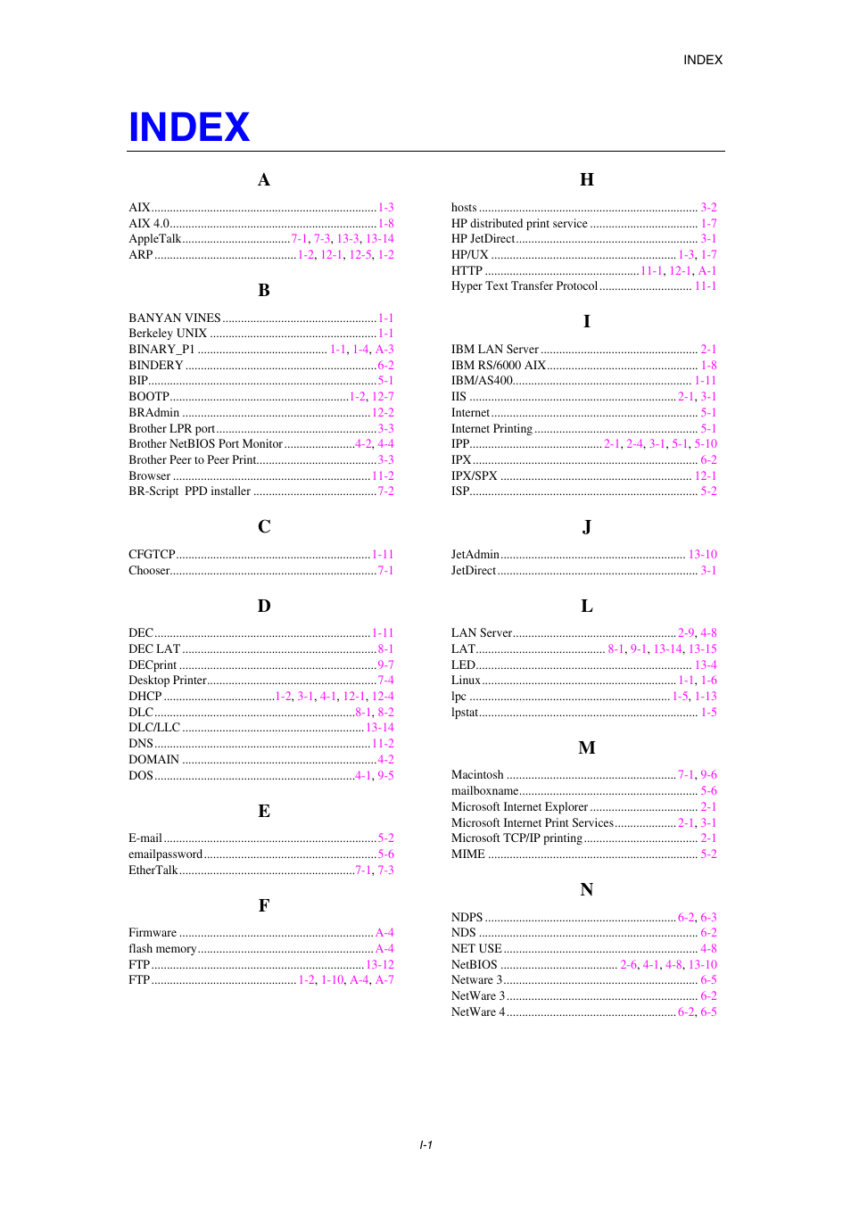 Index | Brother HL-1870N User Manual | Page 148 / 149