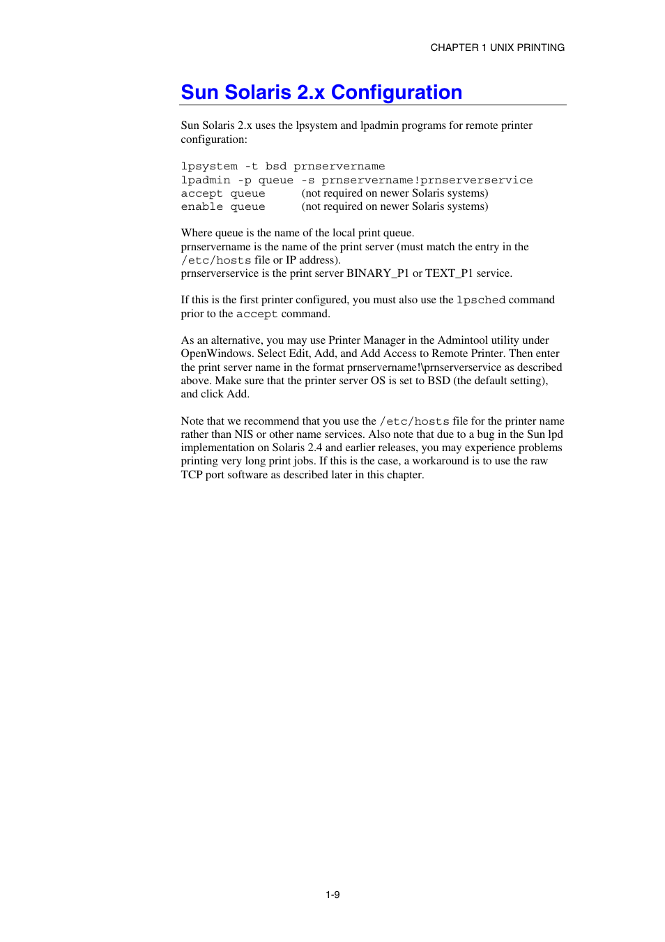 Sun solaris 2.x configuration | Brother HL-1870N User Manual | Page 25 / 149
