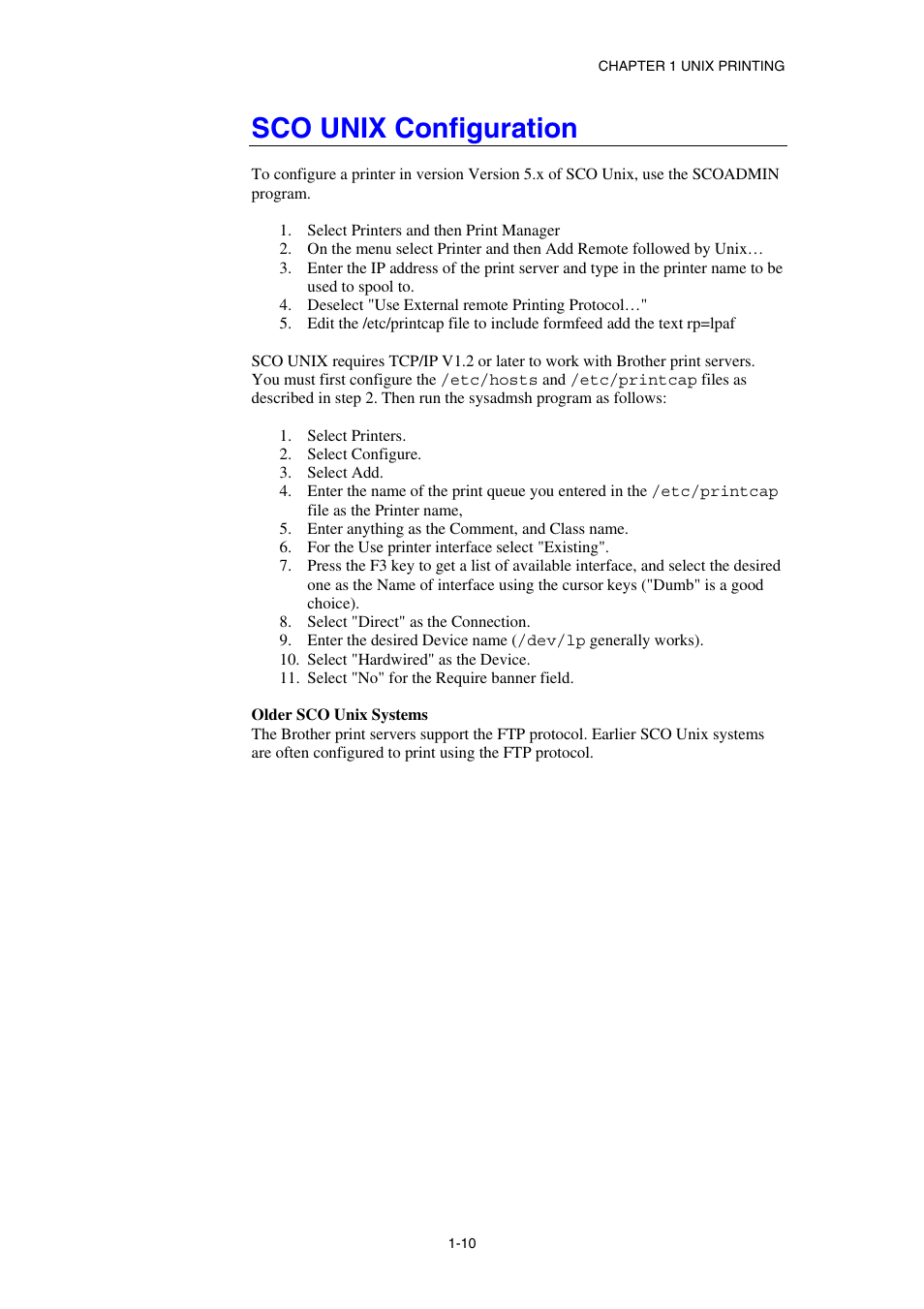 Sco unix configuration | Brother HL-1870N User Manual | Page 26 / 149