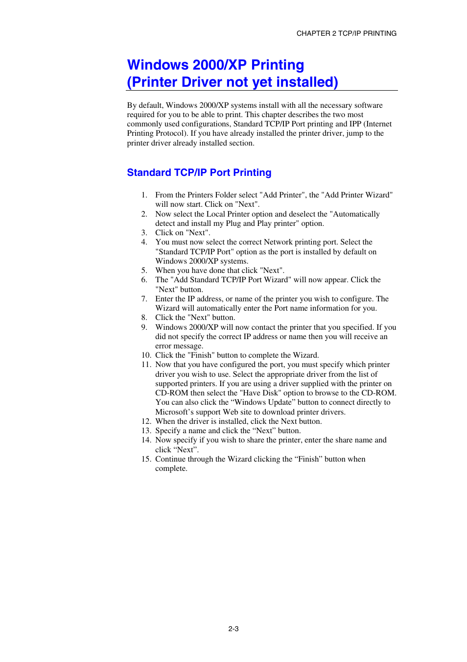 Standard tcp/ip port printing | Brother HL-1870N User Manual | Page 32 / 149