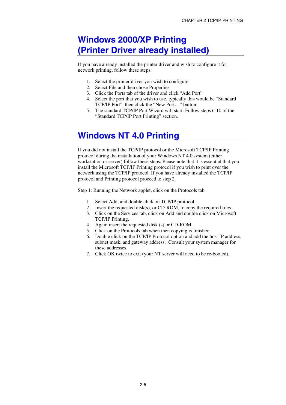 Windows nt 4.0 printing | Brother HL-1870N User Manual | Page 34 / 149