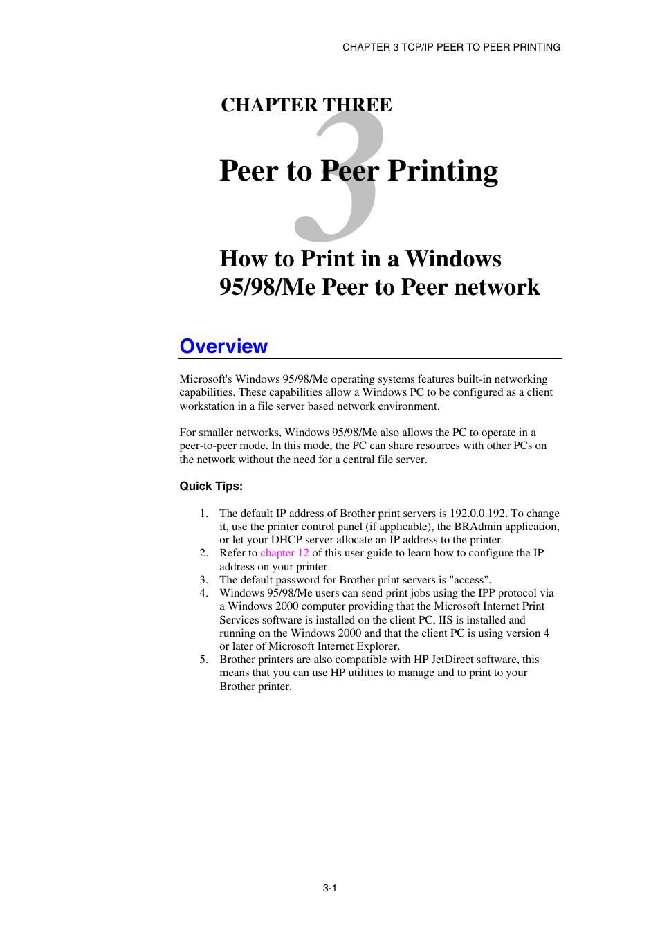 Overview, Peer to peer printing | Brother HL-1870N User Manual | Page 41 / 149