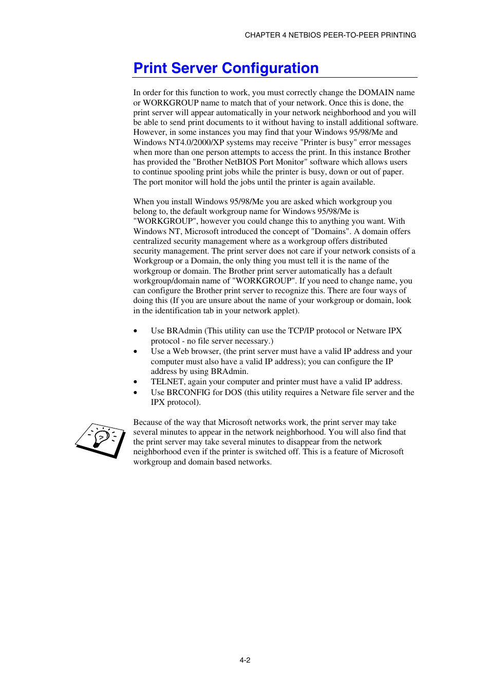 Print server configuration | Brother HL-1870N User Manual | Page 46 / 149