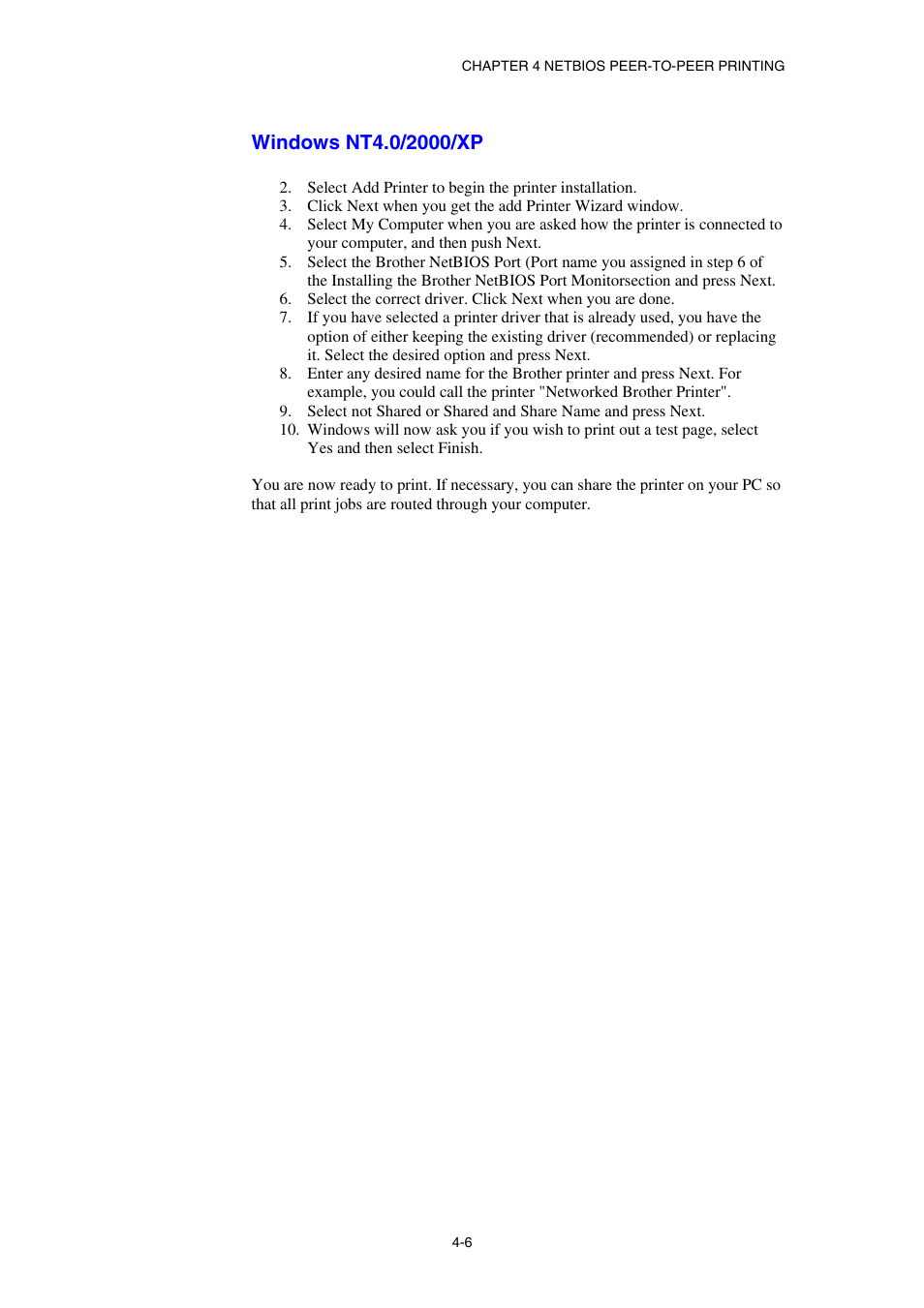 Windows nt4.0/2000/xp | Brother HL-1870N User Manual | Page 50 / 149