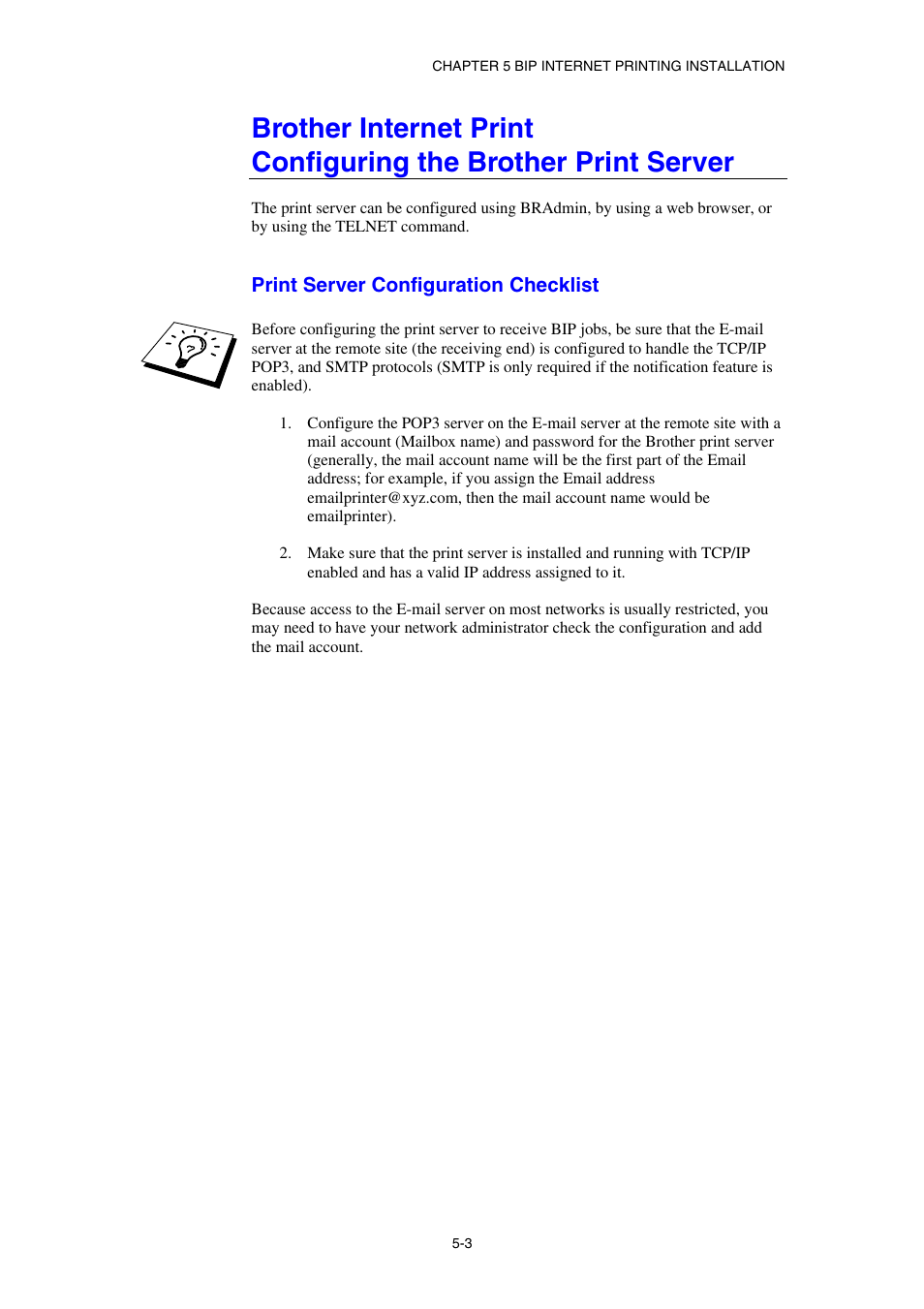 Print server configuration checklist | Brother HL-1870N User Manual | Page 56 / 149
