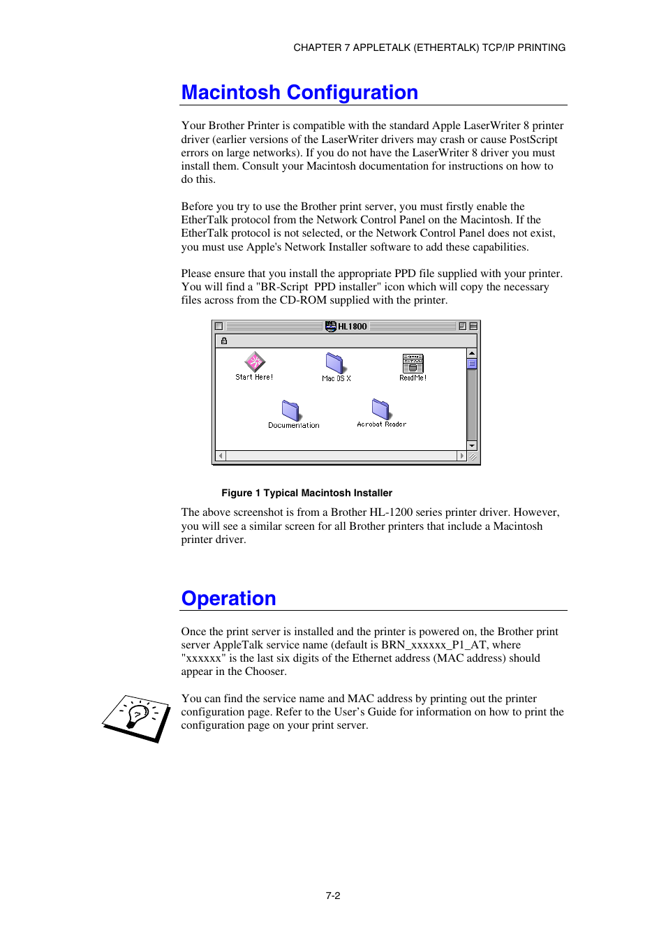Macintosh configuration, Operation | Brother HL-1870N User Manual | Page 84 / 149