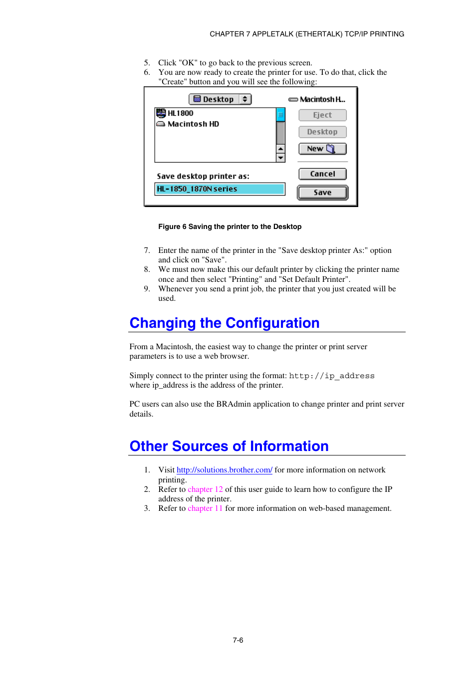 Changing the configuration, Other sources of information | Brother HL-1870N User Manual | Page 88 / 149