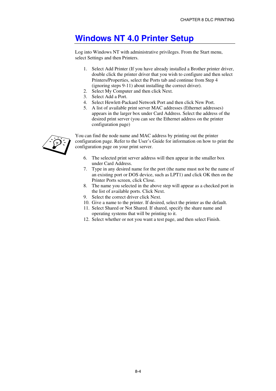 Windows nt 4.0 printer setup | Brother HL-1870N User Manual | Page 92 / 149