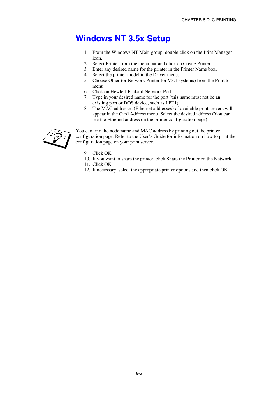 Windows nt 3.5x setup | Brother HL-1870N User Manual | Page 93 / 149